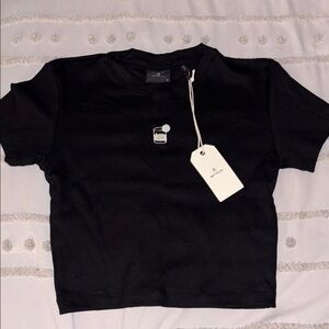 Black Short Sleeve Ribbed T-Shirt With Cute Beverage Logo